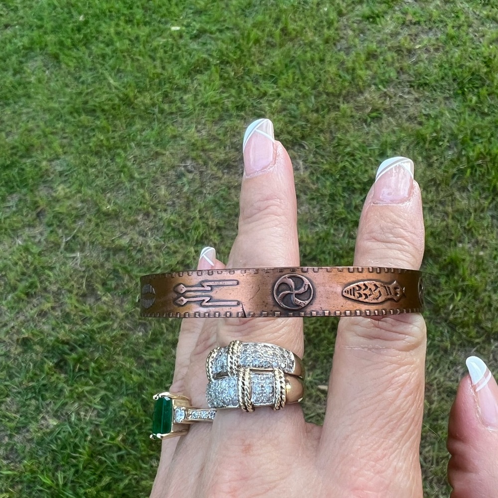 Vintage Native American Solid Copper Pictorial Ba… - image 8